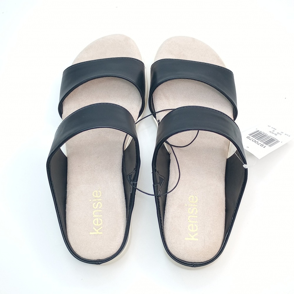 Kensie Endy Comfort Wedge Sandals Women Size 8 Black Faux Leather KS261620 - Picture 7 of 10